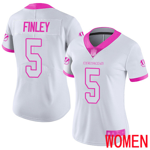 Cincinnati Bengals Limited White Pink Women Ryan Finley Jersey NFL Footballl #5 Rush Fashion